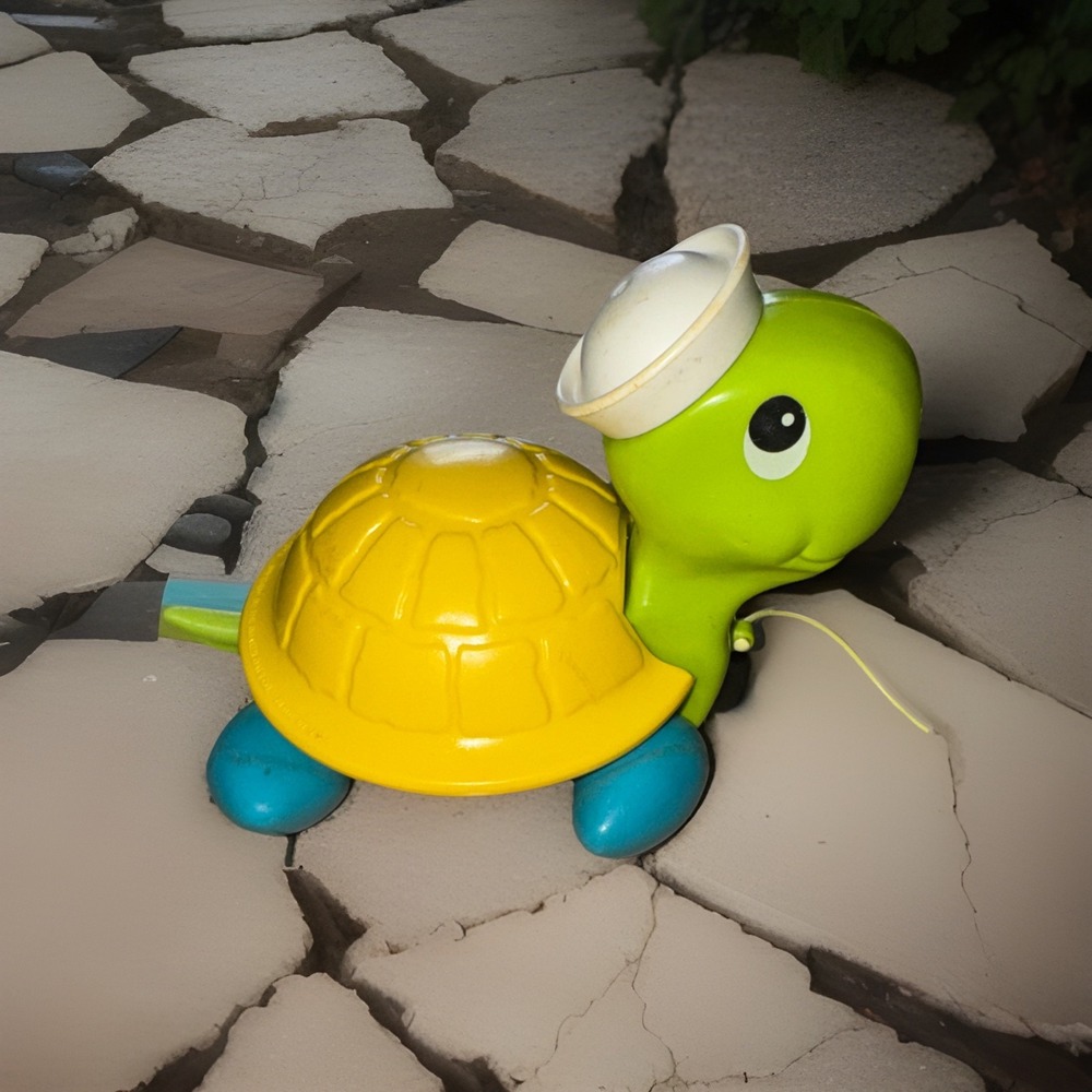 Vtg 1977 Fisher Price Pull Along Sailor Turtle Kids Toy W/ String Works USA Made